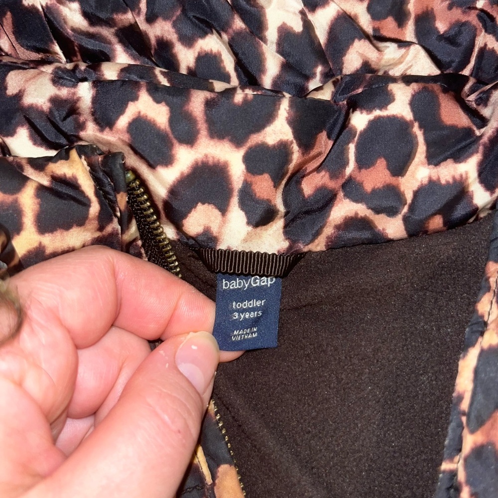 Baby Gap Leopard Print Kids Jacket with Faux Fur Hood Size 3 Years - Picture 2 of 5